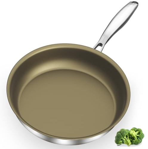 Abijan Poêle 28cm, Revêtement Antiadhésif, Acier Inoxydable, Sans PFOA/PTFE, Chauffe Rapide,Légère, Design Élégant, Tous Feux Dont Induction, Passe Au Lave-Vaisselle