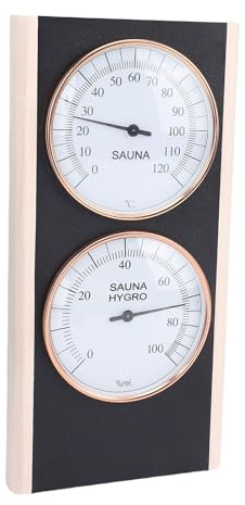 Asixxsix Termómetro e higrómetro para Sauna, 2 en 1, Pantalla en Tiempo Real, Lectura Clara en Grados Fahrenheit, Esfera de Cristal de Lujo de Madera, Accesorios para Sauna.
