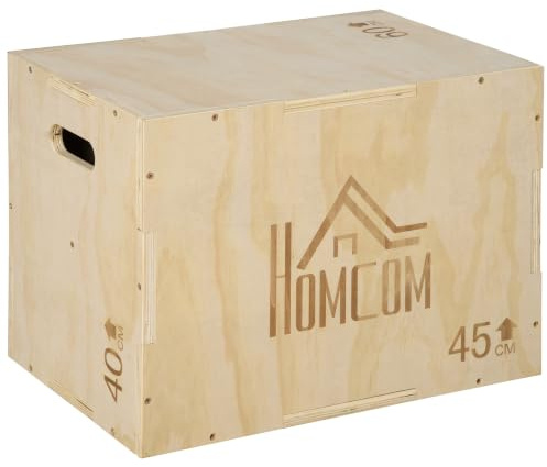 HOMCOM 3-in-1 Plyo Box Holz Sprungbox mit 3 Sprunghöhen | Griffen, Step-Up Jumping Box, Plyometric Platform, Fitnessgerät für Plyometrisches Training, Workout, Fitnessstudio
