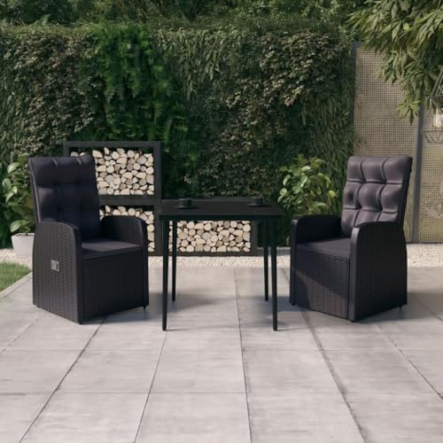 QJBSAVVA 3tlg. Gartenmöbel Set Schwarz 80x80 cm klappbare Essgruppe mit Verstellbarer Rückenlehne aus PE-Rattan Modern und Robust für Balkon Terrasse Garten