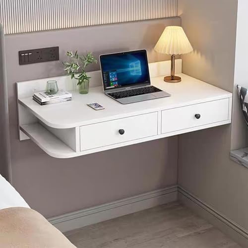 Escritorio montado en la pared con cajón, escritorio flotante para laptop, estación de trabajo multifuncional para computadora en casa, compartimento de almacenamiento que ahorra espacio