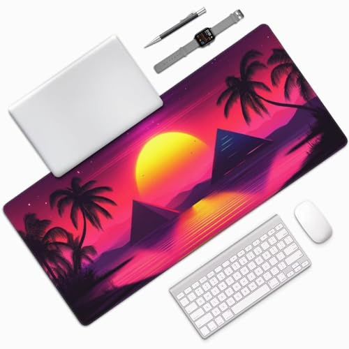 Alfombrilla Ratón XXL Gaming 1400x600x3mm, Grande Alfombrilla Ratón Rojo Patrón Mouse Pad Gaming, Tapete Rato Atardecer Impermeable y Antideslizante Base de Goma para Decoracion Escritorio 0E-366