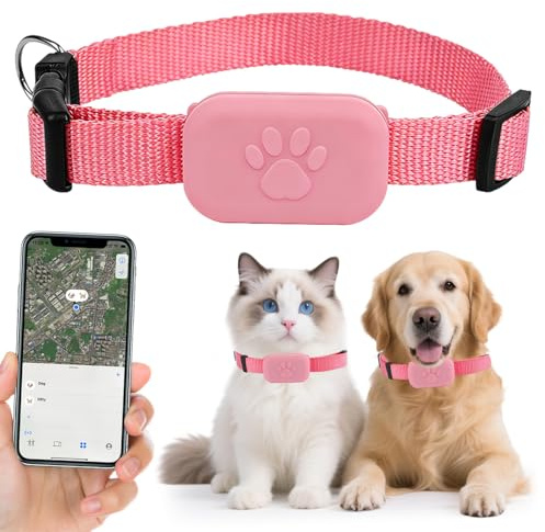 Katzen Tracker, Mini SmartTag Tracker Ohne ABO für Katze und Hund | Kompatibel mit iOS/Android, Einstellbar Katzenhalsband, Wasserdicht Tracker für Katzen und Welpen- Rosa
