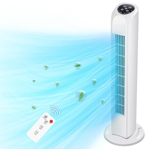 Uthfy Tower Fan for Bedroom, 120° Oscillating Standing Floor Bladeless Fans That Blow Cold Air with Remote, 3 Modes 3 Speeds, 7.5H Timer, for Indoor Living Room Office, 30 Inch, White
