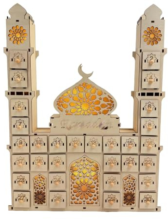Ramadanss advent calendarss, 30 Days Ramadanss Empty Wooden Countdown Calendar With Drawers & LED Lights, Realistic Mosque Design, Fill With Sweets, Treats Or Toys