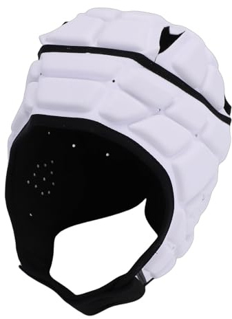Cryfokt Casco da Football, Strati EVA Addensati Casco Soft Shell Traspirante, Copricapo da Rugby con di Adattamento Regolabile per Calcio Rugby Lacrosse Bandiera Football Hockey (WHITE)
