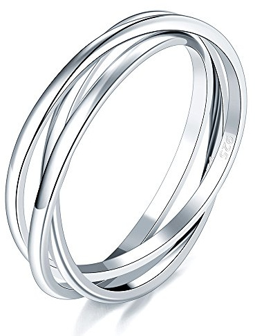 BORUO 925 Sterling Silver Ring, Fidget Ring Anxiety Ring, Triple Row Rolling Interlocking Stacking Rings, High Polish Rings for Women, Men Each Band Width 1.8mm Size 10.5