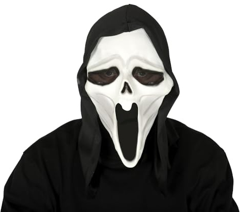 FIESTAS GUIRCA | Hooded Killer Mask Vinyl (One Size) - Fancy Dress Accessory for Halloween and Ghost Parties - Ideal for Unisex Adults - Black and White