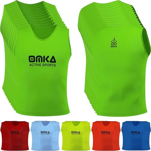 OMKA 12 Stück Fußball Leibchen Trainingsleibchen Markierungshemd Fußballleibchen für Kinder Jugend und Erwachsene, Farbe:Grün, Bibs:Senior (L)