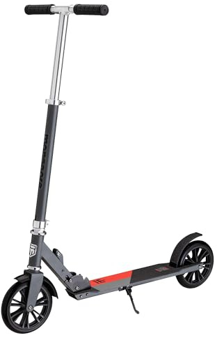 Mongoose Trace 180 Kick Scooter for Youth Adult Boys and Girls, Lightweight, Quick-Release & Easy Folding Scooter, With 180mm Wheels, Kickstand, Grey/Red