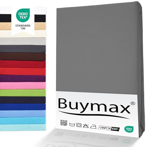 Buymax® Topper Spannbettlaken 180x200 cm Spannbetttuch 100% Baumwolle Jersey für Matratzentopper bis 12 cm Matratzenhöhe Bettlaken für Boxspringbett Topper, Anthrazit-Grau