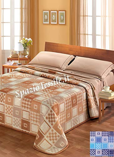 SpazioTessile Coperta Misto Lana Quadri 2 colori Singolo Piazza e Mezza Matrimoniale anche Maxi (Beige, Matrimoniale Maxi)