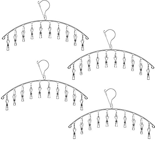 Skroad Wäscheständer aus Edelstahl mit 10 Clips zum Trocknen von Socken, Handtüchern, Windeln, BHS, Babykleidung, Unterwäsche, Socken, Handschuhe (4 Stück)