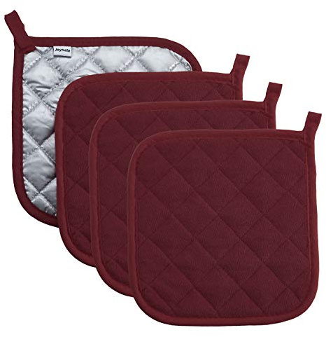 Joyhalo 4 Pack Pot Holders for Kitchen,Cotton Oven Holder with Great Heat Resistance,Non Slip Hot Pads for Kitchen Clearance,Dark Red