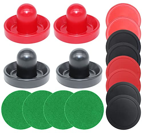 BQSPT Air Hockey Paddles and Pucks, Goal Handles Replacement Accessories for Game Tables (4 Striker 96mm with Pads, 8 Pucks 64mm Thick and Thin)