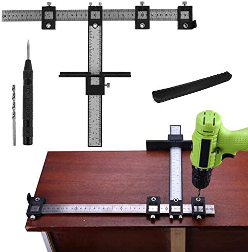 Adjustable Cabinet Hardware Jig Template Quick Release Punch Locator Drill Guide Kit Measuring Tool Handle Hole Drilling Jig for Installation of Handles, Knobs On Doors Drawer with Center Punch