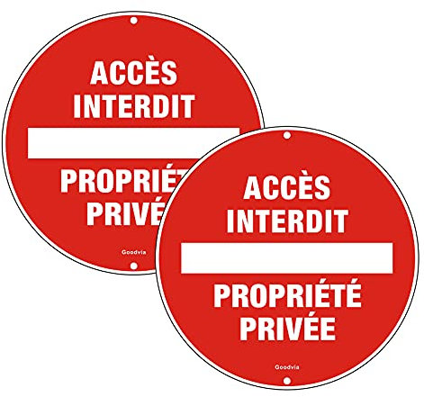 Goodvia Panneau Propriété Privée Metal Réfléchissant Rond Diamètre 300 mm, Panneau Accès Interdit Propriété Privée en Aluminium, Résistant aux Intempéries, Imperméable et Résistant aux UV, 2PCS