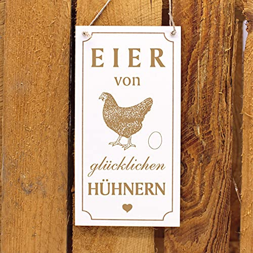 Schild Holzschild graviert - EIER von glücklichen Hühnern - Dekoschild zum Anhängen 10x20cm | Dekolando Home Accessoires