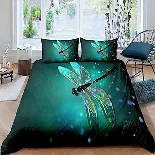 Homemissing Dragonfly Duvet Cover Set Ultra Soft Dragonfly Comforter Set for Kids Women Adults Teal Dragonfly Bedding Set Nature Home Quilted Set Turquoise Single Size