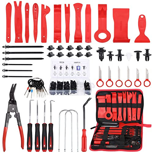 UNIDEAL 158 PCS Strumento di Rimozione Auto, Riparazione Auto Pry Strumento avec Rivetti in Plastica per Auto & Bande de Câble, Nylon Smontaggio Attrezzi per Installatore Audio per Cruscotto Veicolo