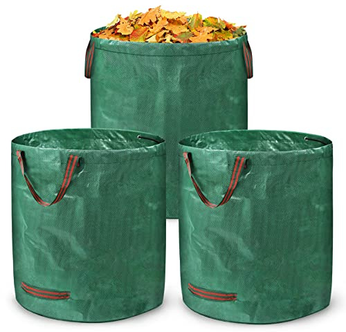 Froadp 3er Set Gartenabfallsack mit Griffen 272L Gartensack Tragbare Laubsack aus Robustem Polypropylen-Gewebe Grünschnittsäcke Wasserdichte Laubtasche für Gartenabfall Laub & Grünschnitt