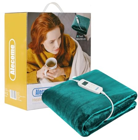 Alecome Electric Heated Throw Blanket 10 Heat Settings Washable 220gsm Fleece with Digital Remote Timer - 160cm x 130cm (Teal)