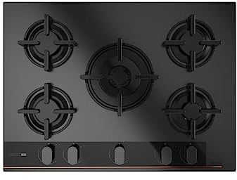 TEKA Placa de Gas Cristal Gas on Glass 75 cm, 5 Fuegos, Control Mecánico Frontal, Autoignition, Acabado Exclusivo Negro Mate, Infinity G1. Edición especial de Italdesign Giugiaro GBC 75
