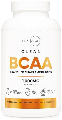 Type Zero BCAA 1000mg Branched Chain Amino Acids (180 Capsules, 90 Servings) with 500mg of L-Leucine, 1000mg of L-Isoleucine and L-Valine
