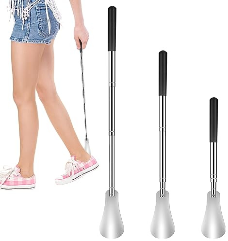 Shoe Horn Long Handled, 31-65CM Telescopic Shoe Horn, Smooth Metal Shoehorn, Extendable Shoe Horn, Strong Long Handled Shoe Horn for Men, Women, Kids