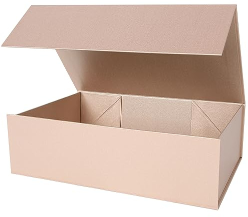 Aimyoo, goldfarbene zusammenklappbare Geschenkbox mit magnetischem Deckelverschluss, 35 x 23 x 11 cm, große rechteckige Box für Geschenke, 1er-Set