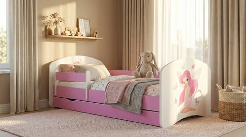 Happy Babies Kinderbett - Mit Matratze & Schublade und Rausfallschutz, 80x160, Mädchen Kinderbetten & Jugendbett Jungen Kids Bed, Jugendbett für Bodentief Ausziehbett Kleinkind, Lattenrost