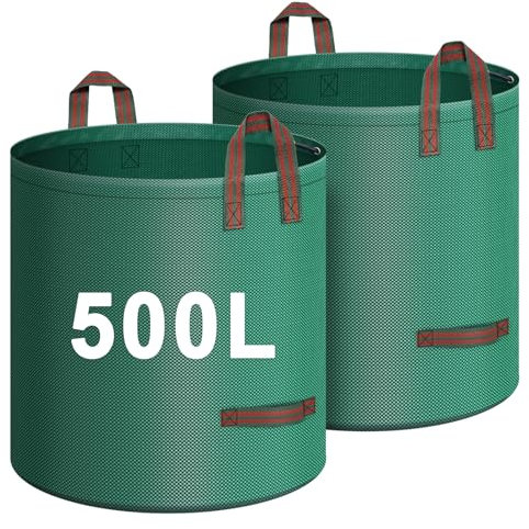 IWTTWY Garden Waste Bags 500L x 2, Reusable Heavy Duty Garden Bags with Handles - Camping Recycling Bags for Collecting Plant Waste Leaf Trash and Debris