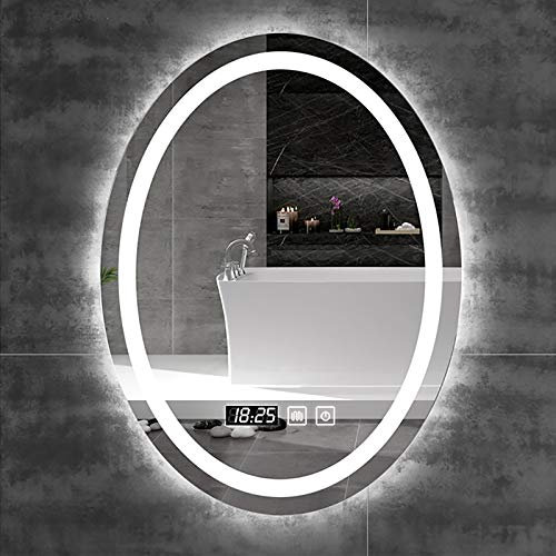 Wandmontierter Badezimmerspiegel mit LED-Beleuchtung, explosionsgeschützt, oval, Rahmenlos, Touch-Taste (weißes Licht/warmes Licht/neutrales Licht, schnelles Dimmen)