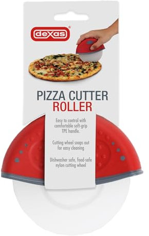 DEXAS Einhand-Pizzaschneider mit Rollen, Rot: mühelose Präzision mit 10,2 cm Nylonrad für Pizza und mehr!