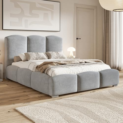 MOTIVENA Hilton Bubble Bett 180x200 Grau Samt, mit Stauraum, mit Kopfteil, mit Lattenrost, mit Füßen, ohne Matratze, Bubble Polsterbett 180x200 mit Bettkasten Grau (Hellgrau)