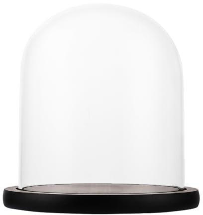 GBACHOOSE Cloche en verre avec fond en bois - 17 cm de haut - Cloche en verre transparent - Avec plateau - Cloche décorative en verre pour lanternes, décorations de table, antiquités, poupées