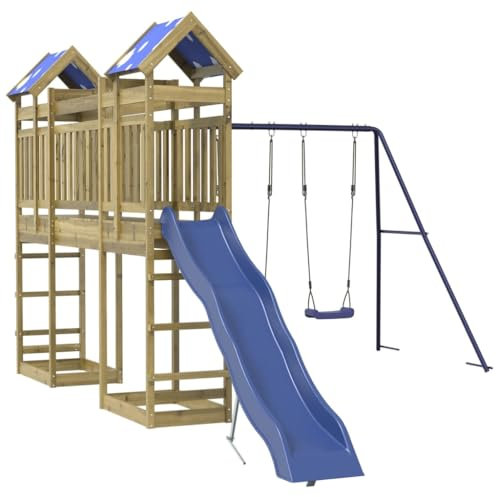 vidaXL Spielturm, Klettergerüst mit Brücke Rutsche Schaukeln, Kinder Kletterturm Spiel-Zubehör für Garten, Holz Spielplatz Spielhaus, Kiefernholz Imprägniert