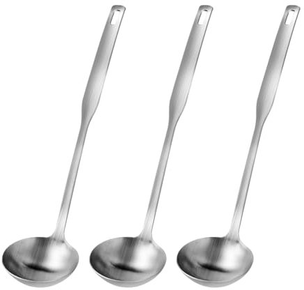 Lot de 3 louches à soupe en acier inoxydable - Grandes cuillères de cuisine à long manche - Louches de cuisine robustes et durables avec poignée à trou