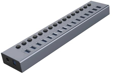 USB-laddningsstation Multi USB Hub Flerports Splitter Switch Dockningsuttag Med På/av-nyckel Flera USB 3.0-kontaktplatser Strömladdaradapter(Color:16 USB)