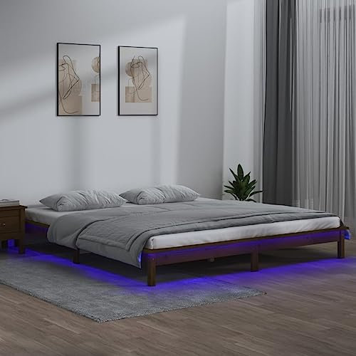 AJSEOYBS Bettrahmen,Bettlattenrost,Plattformbett,Massivholzbett mit LED-Beleuchtung Honigbraun 120x200 cmGeräuschlos,Geeignet für Schlafzimmer Leicht zu installieren