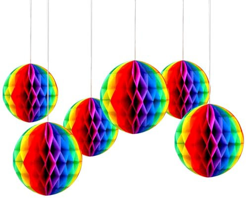 6 Pieces of Rainbow Beehive Decoration Hanging Paper Balls, Pride Decoration Hanging Paper Balls, Gay Pride Party, Wedding, Birthday Decoration Supplies, Photo Props, Children's Party Gifts