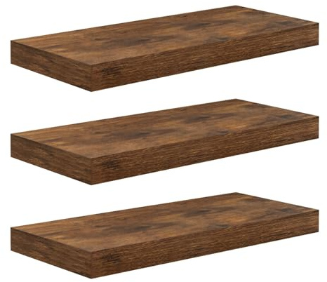 WOLTU 3 Pcs Floating Shelves, 60cm Rustic Brown Wall Shelf for Kitchen | MDF Wooden Shelving Boards, Hanging Invisible Brackets Showcase & Organiser for Living Room, Bedroom, Bathroom, Office