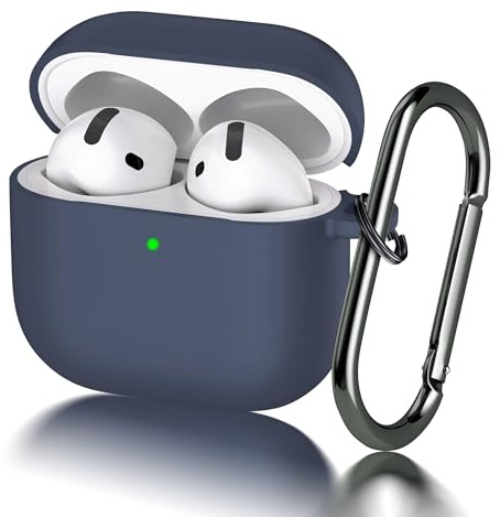 Seltureone Hülle für Airpods 4 (2024) mit Schlüsselanhänger | [Front-LED Sichtbar] Weiche Silikon Stoßfester Schutzhülle Zubehör, Unterstützung für Kabelloses Laden - Mitternachtsblau