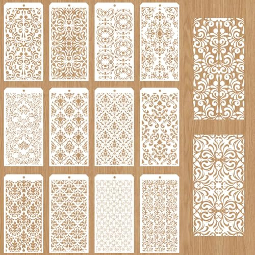 GOMAKERER 12 Stück Dekorative Malvorlagen 12 Stil Damast Schablonen Zum Basteln Wiederverwendbare Vintage Struktur Schablonen Mixed Media Schablone Zum Malen Auf Holz Wänden Möbeln Scrapbook Dekor
