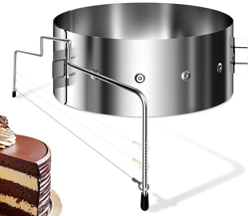 Menz Set Tortenring verstellbar hoch 8,5 cm + Tortenschneider höhenverstellbar - 2-teiliges Edelstahl Torten-Zubehör Set, Backset, Backzubehör für die Zubereitung von Schichttorten