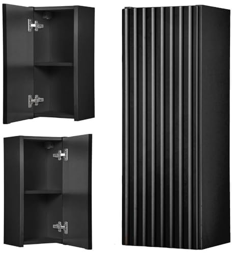 [en.casa] Hängeschrank Skelbolu Badezimmerschrank hängend Wandschrank mit Einer Tür gerillt Bad-Hängeschrank 57 x 20 x 19 cm Schwarz