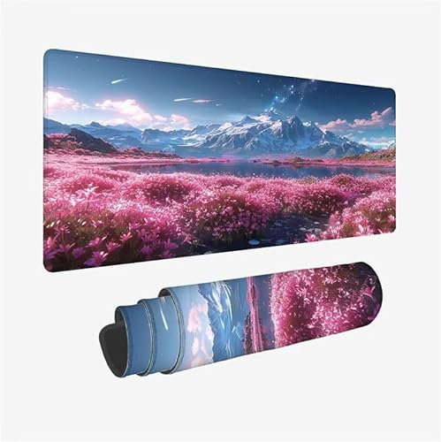 Mousepad Blumen,Mousepad Gaming XXL 1600x800x3mm,Verlängertes Großes Mauspad Berg,Schreibtischauflage,Genähte Kanten Mauspad,Wasserdicht,rutschfeste Gummibasis,für Home Office,Männer Geschenke YX-780