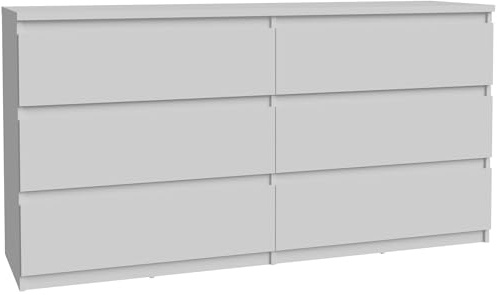 FORTE Chelsea Moderne Kommode 155 mit 6 Schubladen, Weiß, 154 cm breit x 79,9 cm hoch x 42,2 cm tief