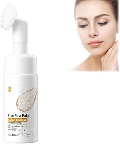 120ml Nettoyage Du Visage Au Riz Avec Brosse De Nettoyage En Silicone, Nettoyant Pour Pores, Mousse Nettoyante pour le Visage au riz Pour Enlever la Saleté Cleanser-4