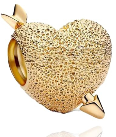 Amuefer Flecha de Corazón Dorada Charms para Pulseras y Collares, Colgante de Plata de Ley con Circonita Cúbica, Navidad Cumpleaños Halloween Joyería Regalos para Mujeres